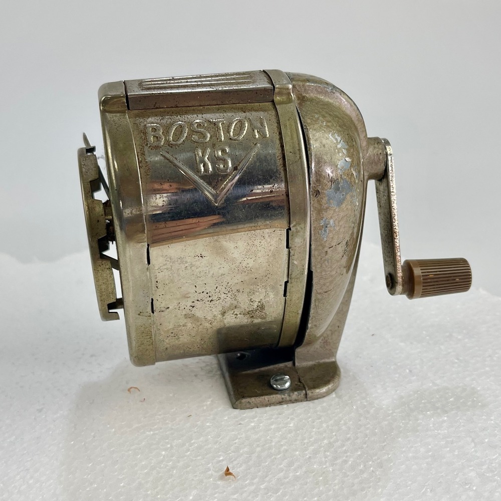 Vintage Boston KS Manual Pencil Sharpener 8 Hole Multi Size Metal Hand Crank